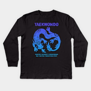 Taekwondo Five Tenets Blue Dragon Artwork Martial Arts Kids Long Sleeve T-Shirt